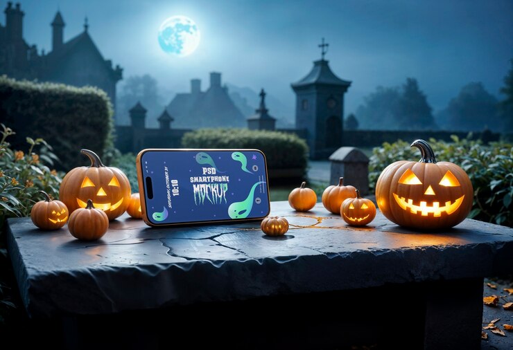 PSD modelo de dispositivo de halloween para el teléfono