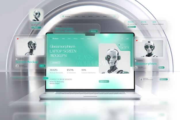 Modelo de dispositivo portátil en estilo de glassmorphism