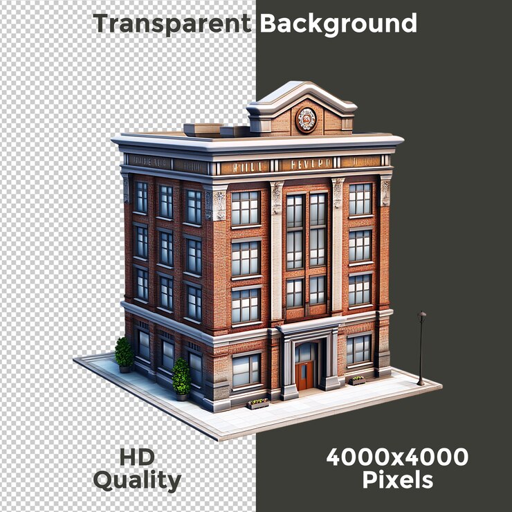 PSD un modelo de un edificio con una imagen de un edificio que tiene una imagen de una construcción en él