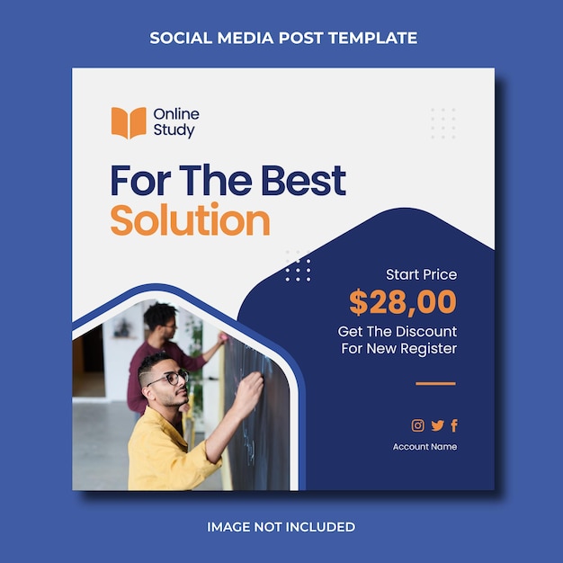 Modelo editável de postagem de mídia social do instagram de estudo on-line psd premium