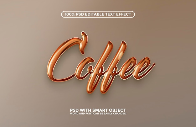 Modelo editável de psd de efeito de texto 3d de café
