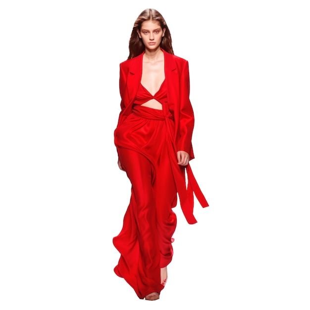 PSD modelo con un elegante atuendo rojo en un fondo aislado