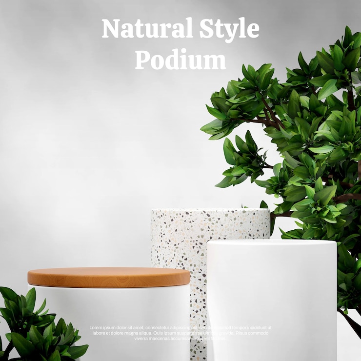 PSD modelo em branco de renderização 3d em quadratura com folhagem verde e fundo branco