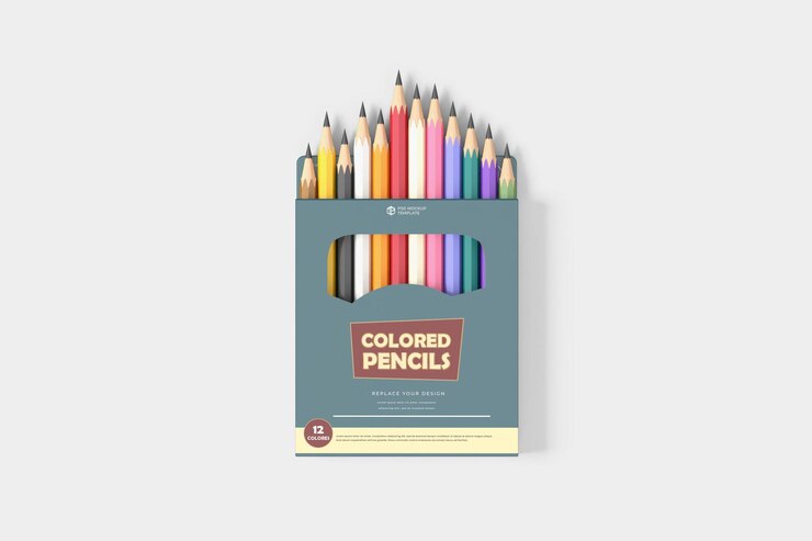 PSD modelo de embalaje de lápices de colores