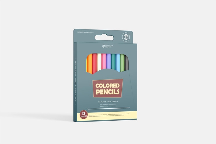 PSD modelo de embalaje de lápices de colores