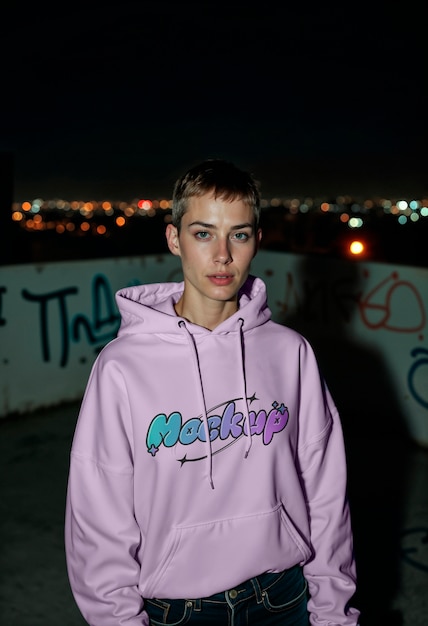 Modelo de entorno nocturno urbano con capucha