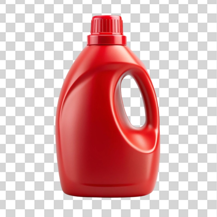 PSD modelo de envase de detergente rojo aislado sobre un fondo transparente