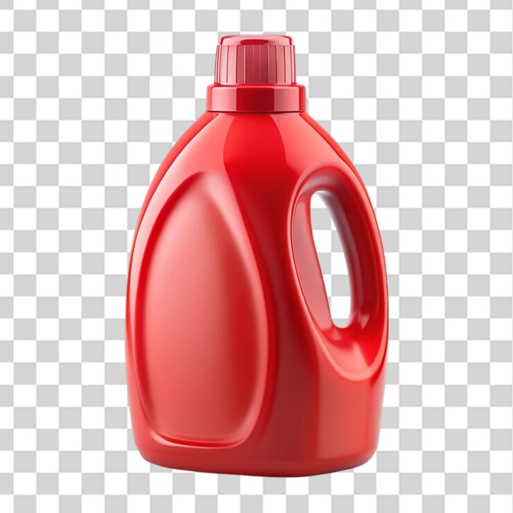 PSD modelo de envase de detergente rojo aislado sobre un fondo transparente