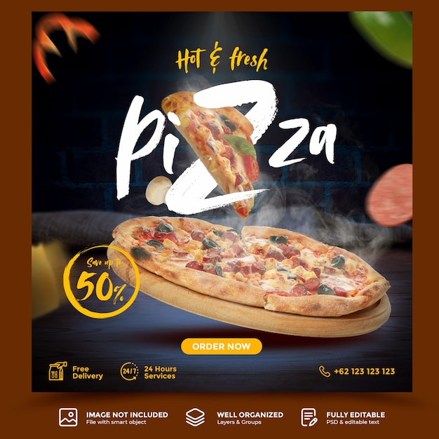 Modelo especial de postagem em banner de mídia social delicious pizza
