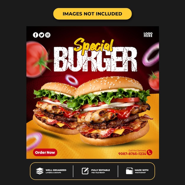 Modelo especial de postagem em banner de mídia social do delicious burger