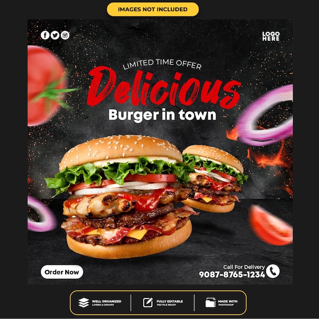 Modelo especial de postagem em banner de mídia social do delicious burger