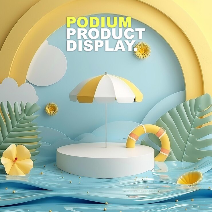 PSD modelo de exhibición de productos para la presentación de productos de espectáculos en un escenario de podio elegante y natural de verano