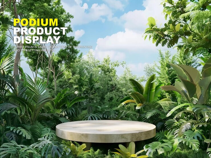 PSD modelo de exhibición de productos para la presentación de productos de espectáculos en un escenario de podio elegante y natural de verano