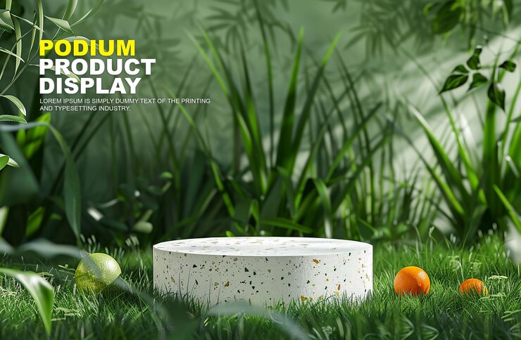 PSD modelo de exhibición de productos para la presentación de productos de espectáculos en un escenario de podio elegante y natural de verano