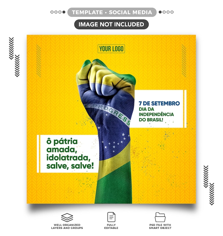 PSD modelo feed de mídia social 7 de setembro punho cerrado
