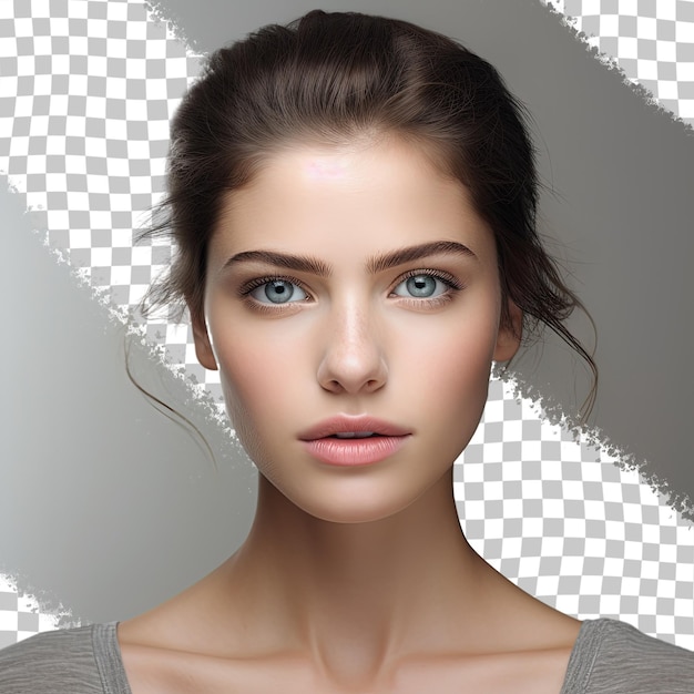 PSD modelo feminino jovem com pele bonita, saudável e limpa, mostrado isolado em um fundo transparente