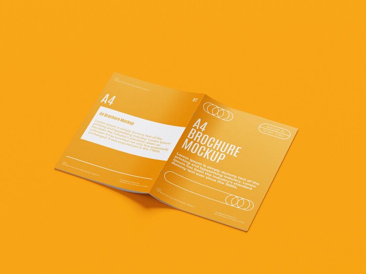 Modelo de folleto A4 con fondo naranja