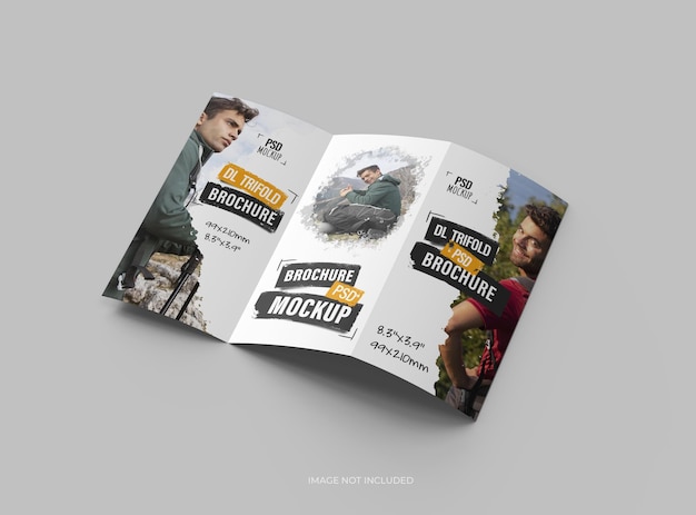 Modelo de folleto A4 triples personalizable para presentar su diseño en 3D