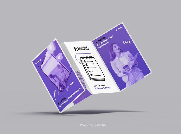 Modelo de folleto de acordeón plegable ajustable de 4 paneles para presentar su diseño