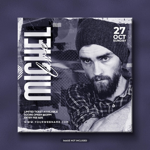 Modelo de folleto de la fiesta de DJ del club, publicación en redes sociales y banner web