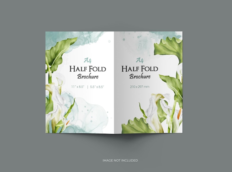 PSD modelo de folleto de media hoja a4 personalizable para presentar su diseño en 3d