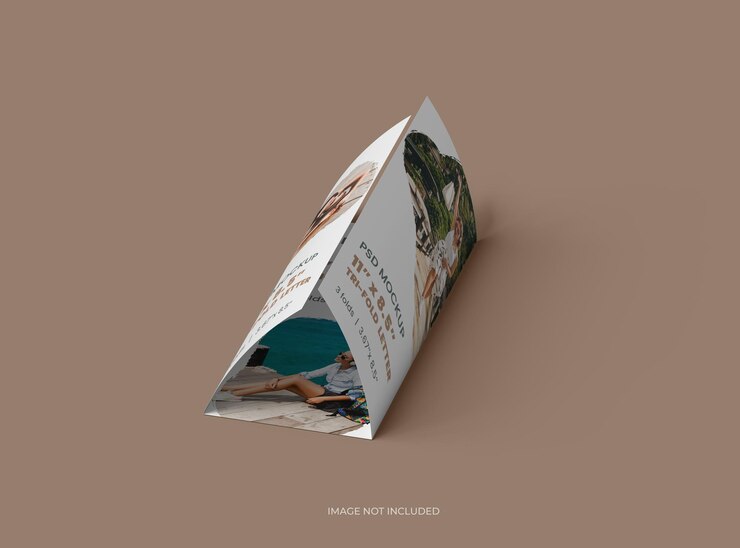 PSD modelo de folleto de tamaño de letra tri plegable ajustable para presentar su diseño en 3d