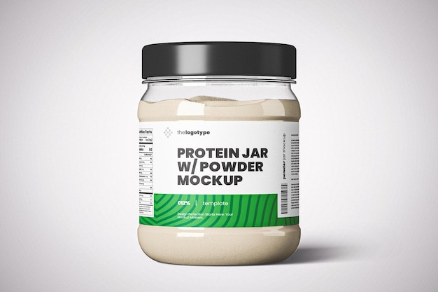 Modelo de frasco de proteínas de plástico transparente con tapa negra