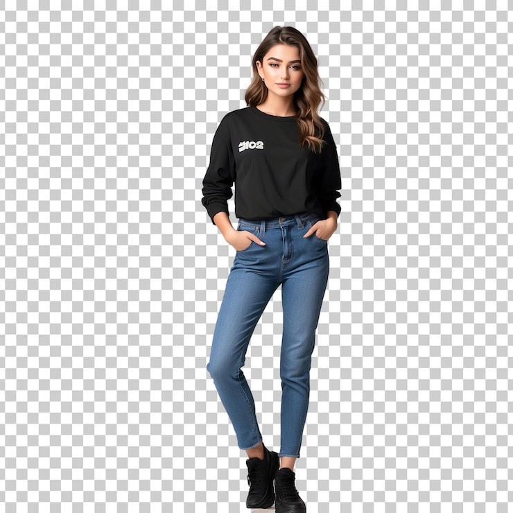 PSD modelo de la generación z posando en un estudio fotográfico aislado sobre un fondo transparente