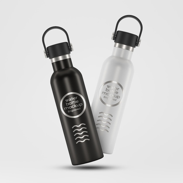 Modelo grabado de botella de agua aislada reutilizable