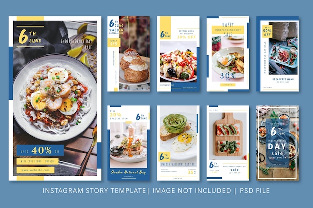 Modelo gráfico de histórias do Instagram para descontos em restaurantes