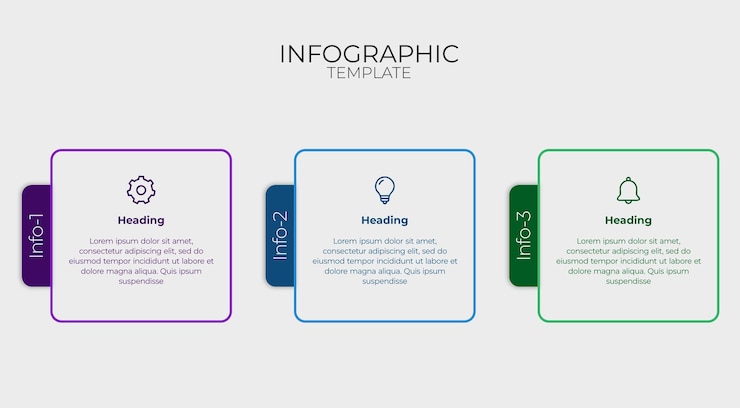 PSD modelo infográfico minimalista colorido em três etapas