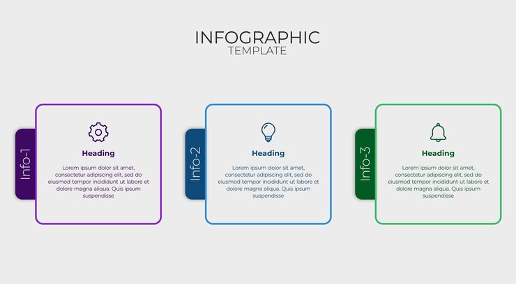 PSD modelo infográfico minimalista colorido em três etapas