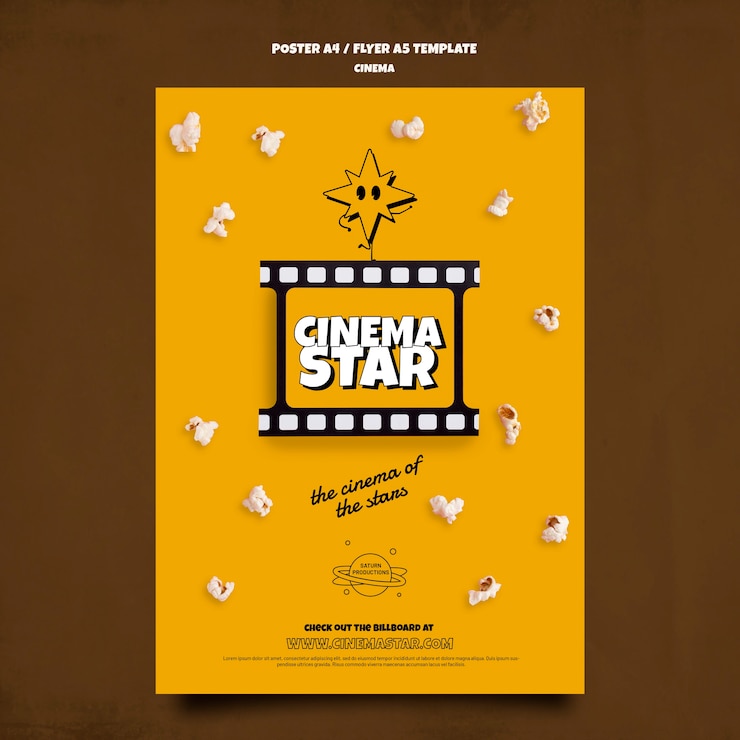 PSD modelo inspirado em cartaz de design plano e cartão de panfleto em cinema
