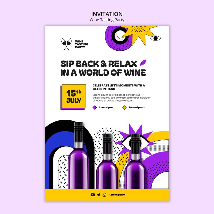 PSD modelo de invitación para una degustación de vinos