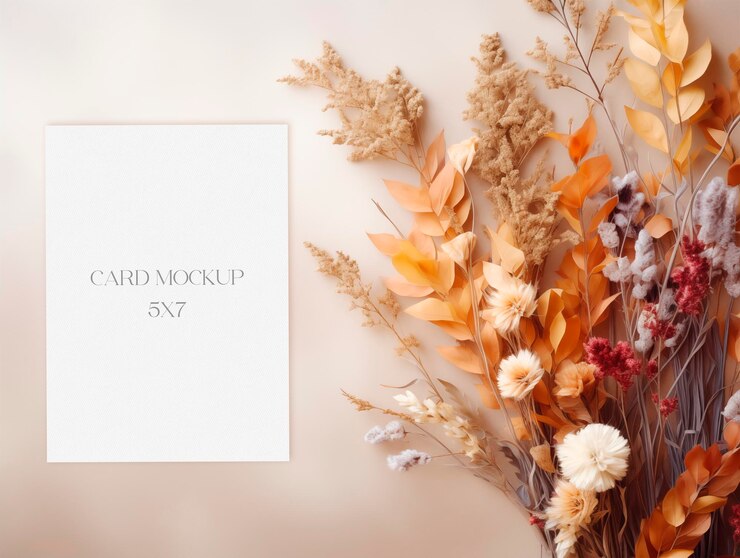 PSD modelo de invitación elegante con flores secas 5x7