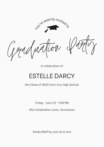 Modelo de invitación de graduación minimalista Diseño de tipografía limpia