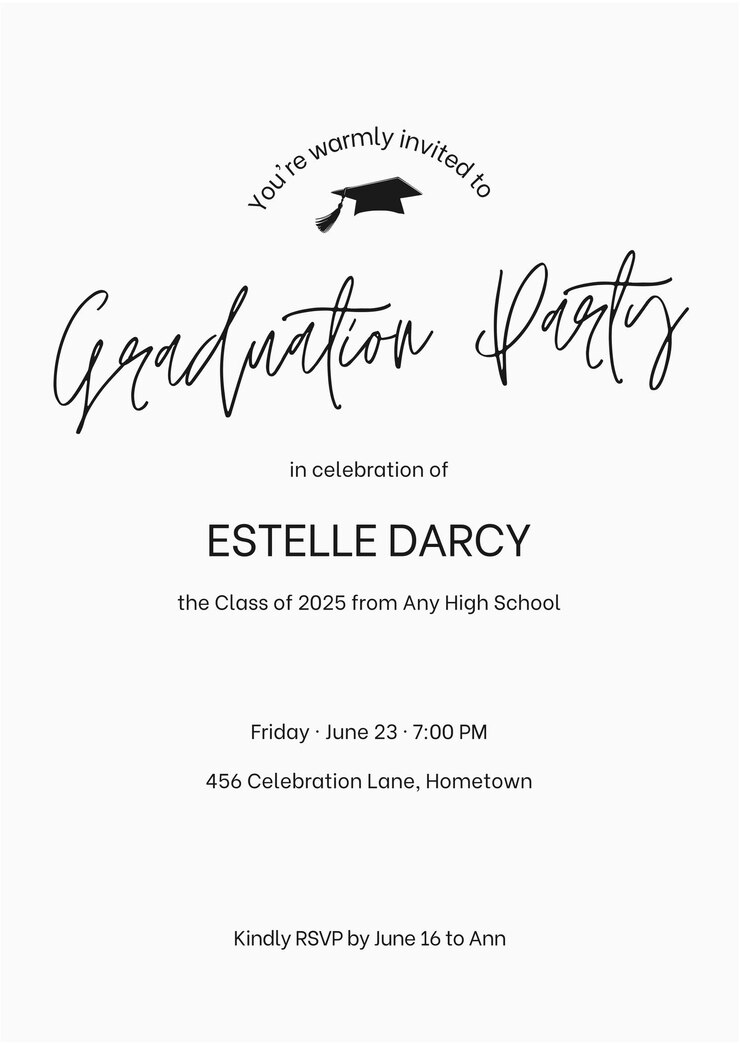 PSD modelo de invitación de graduación minimalista diseño de tipografía limpia