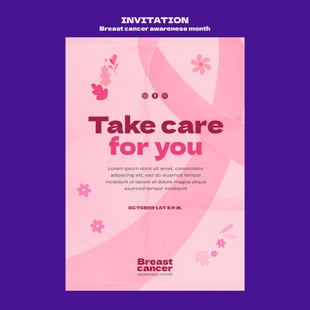 PSD modelo de invitación para el mes de concienciación sobre el cáncer de mama