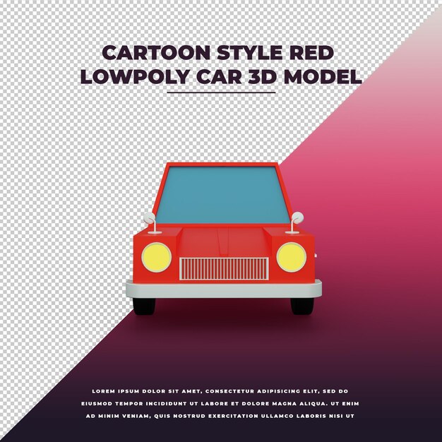 Modelo isolado 3d de carro lowpoly vermelho estilo cartoon