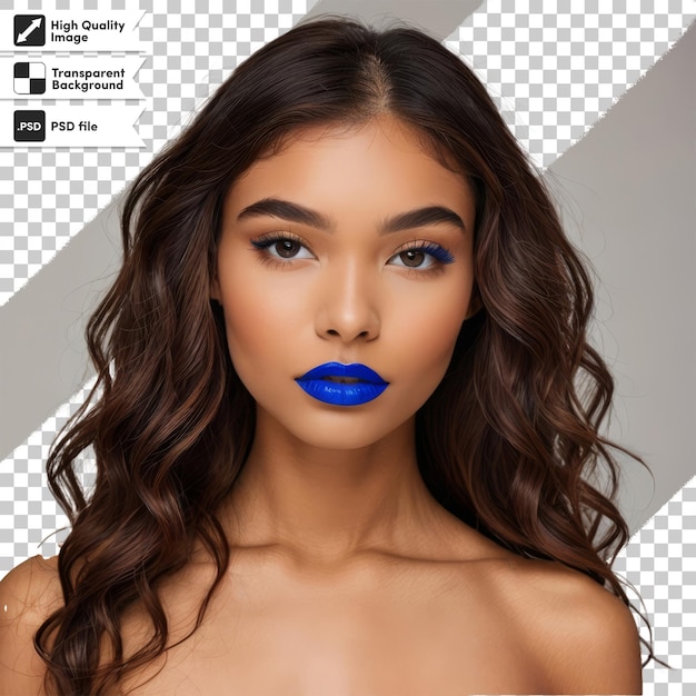 un modelo con un labio azul y un labio negro