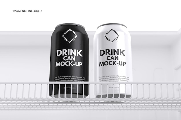 Modelo de una lata de bebida en el refrigerador