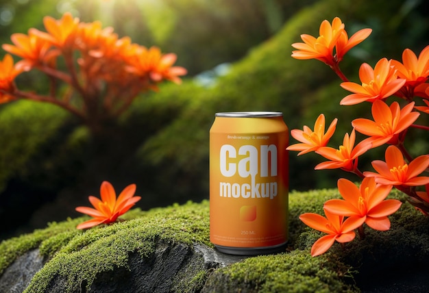 Modelo de lata de refresco estético floral