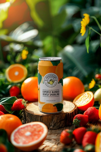 Modelo de lata de refresco con frutas