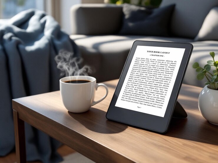 PSD modelo de lector de libros electrónicos con café