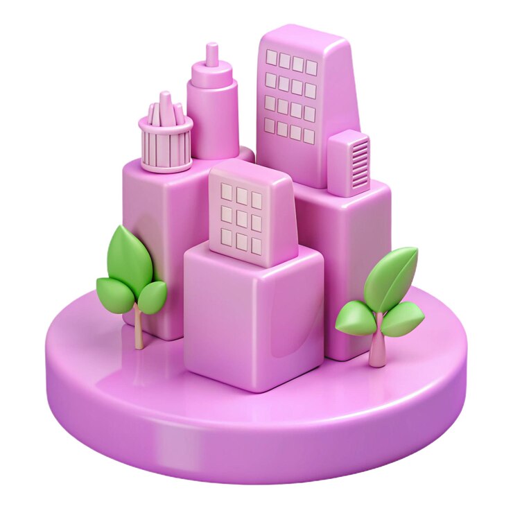 PSD un modelo de lego de un castillo rosa con una planta verde en el medio