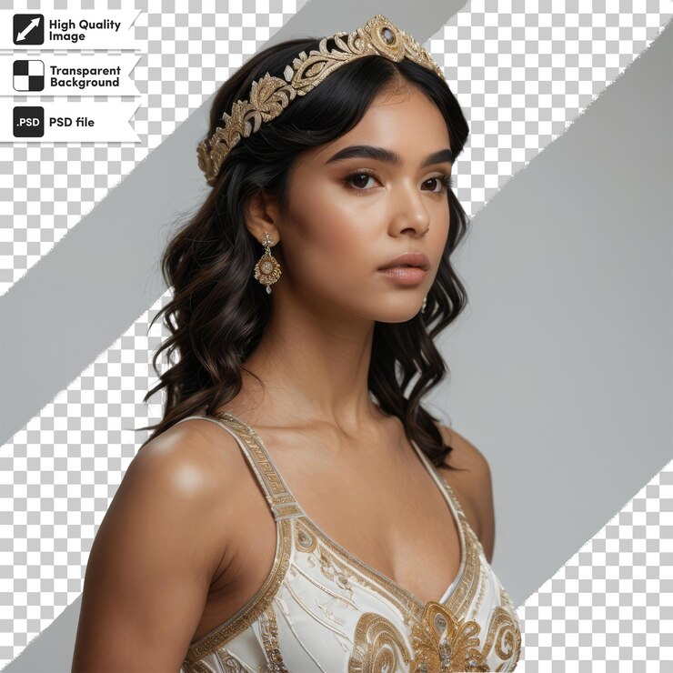 PSD un modelo lleva una corona de oro con un fondo blanco y negro