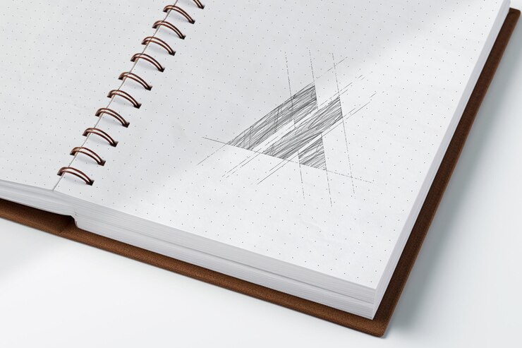 PSD modelo de logotipo de boceto de lápiz en el diario punteado