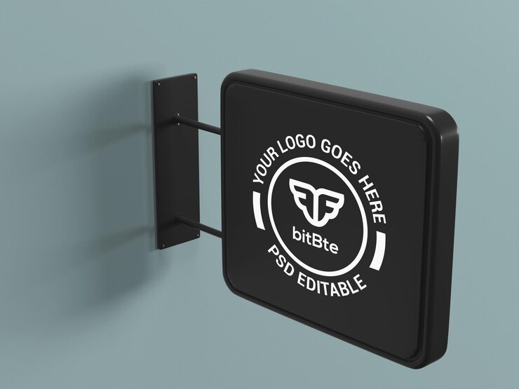Modelo de logotipo colgado en la pared