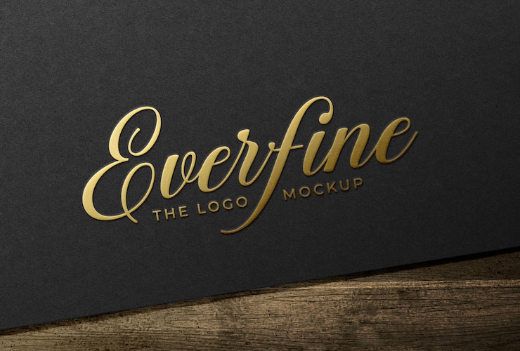 Modelo de logotipo de papel dorado y papel negro