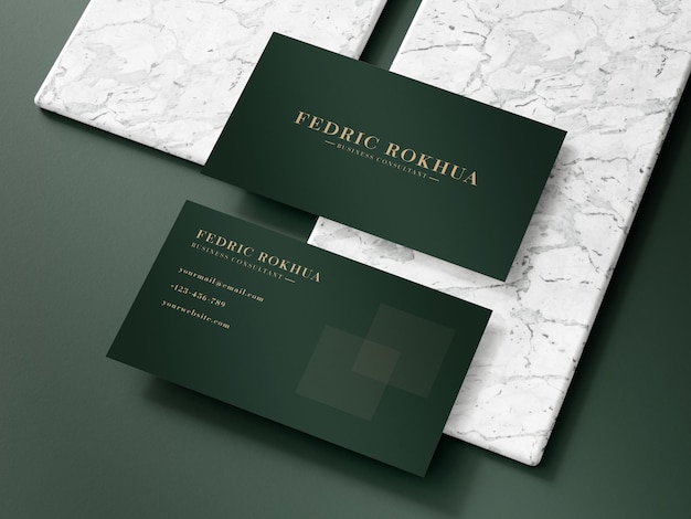 Modelo de logotipo de tarjeta de visita de lujo de color verde oscuro con textura de mármol